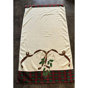 Lenox Holiday Nouveau Tartan Plaid Gold Ribbon Bath Towel Off White Size Large